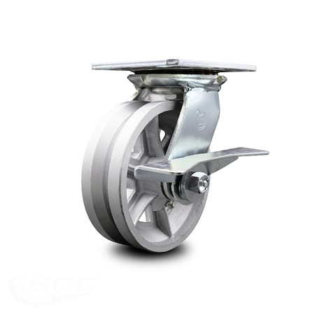 Service Caster 6 Inch Heavy Duty V Groove Semi Steel Caster with Ball Bearing and Brake SCC SCC-35S620-VGB-SLB